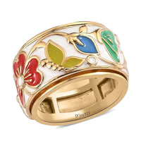 Multi Color Enameled Floral Spinner Band Ring in Vermeil Yellow Gold Over Sterling Silver (Size 7.0) (10.40 g)