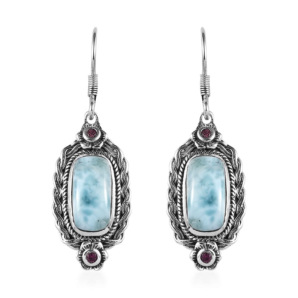 Artisan Crafted Larimar and Orissa Rhodolite Garnet Lever Back Earrings in Sterling Silver 8.60 ctw