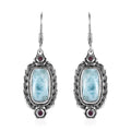 Artisan Crafted Larimar and Orissa Rhodolite Garnet Lever Back Earrings in Sterling Silver 8.60 ctw - Sticky add to cart bar