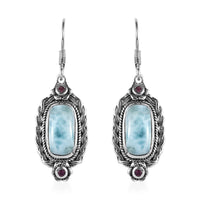 Artisan Crafted Larimar and Orissa Rhodolite Garnet Lever Back Earrings in Sterling Silver 8.60 ctw