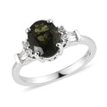 Premium Bohemian Moldavite and White Zircon Ring in Platinum Over Sterling Silver 1.85 ctw - Sticky add to cart bar
