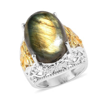 Karis Malagasy Labradorite Solitaire Ring in 18K YG Plated and Platinum Bond 13.60 ctw