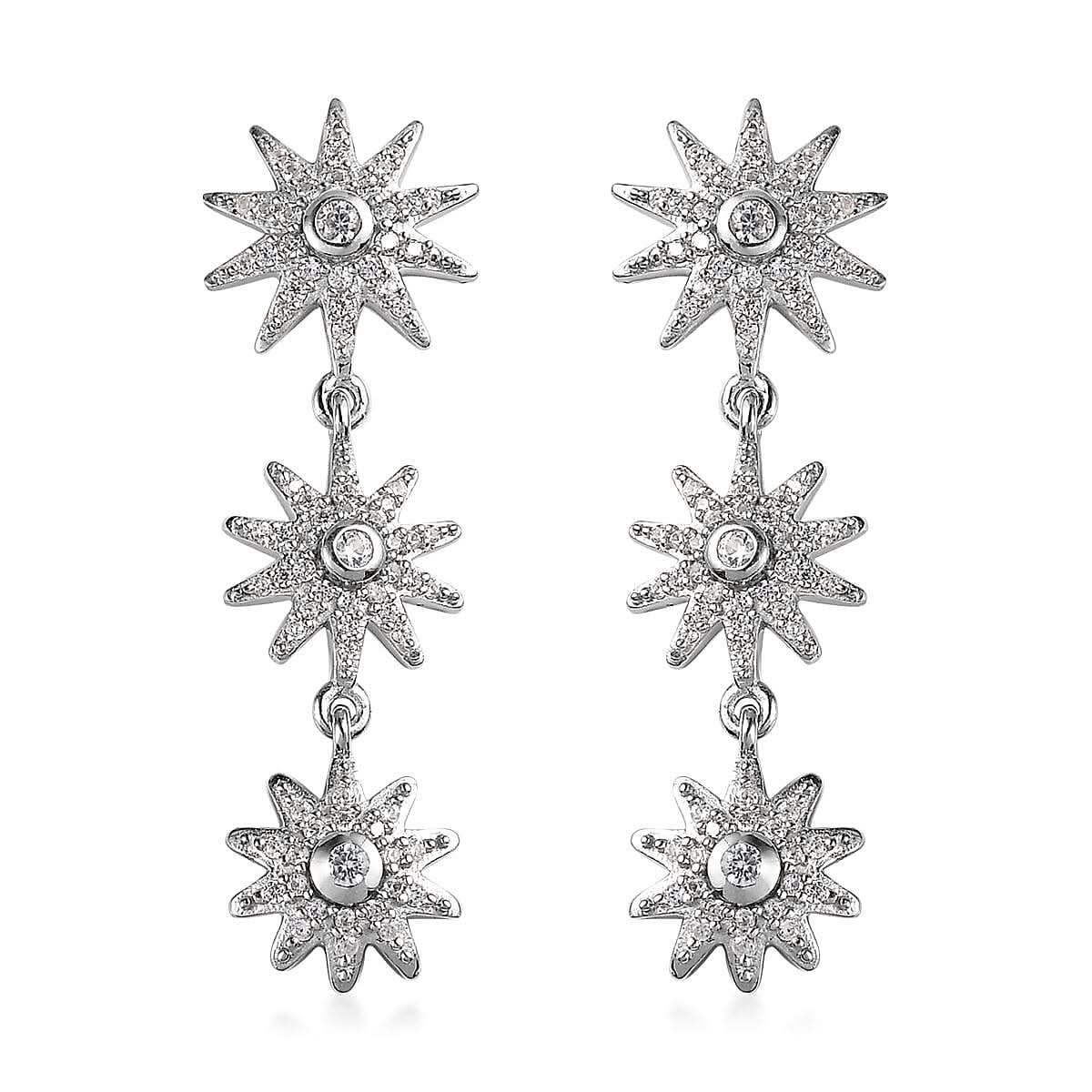 White Zircon Celestial Suns Drop Earrings in Platinum Over Sterling Silver 1.25 ctw