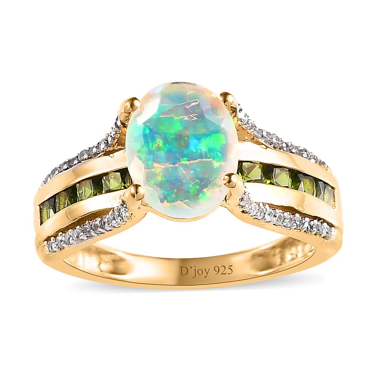 AAA Ethiopian Welo Opal and Multi Gemstone Bridge Ring in Vermeil Yellow Gold Over Sterling Silver 2.00 ctw