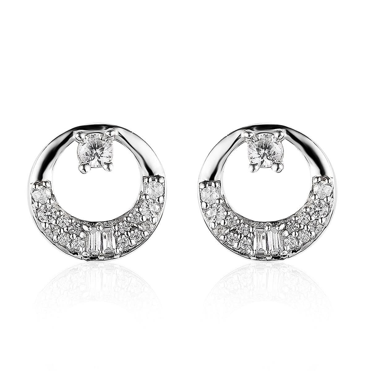 White Zircon Circle Earrings in Platinum Over Sterling Silver 0.70 ctw