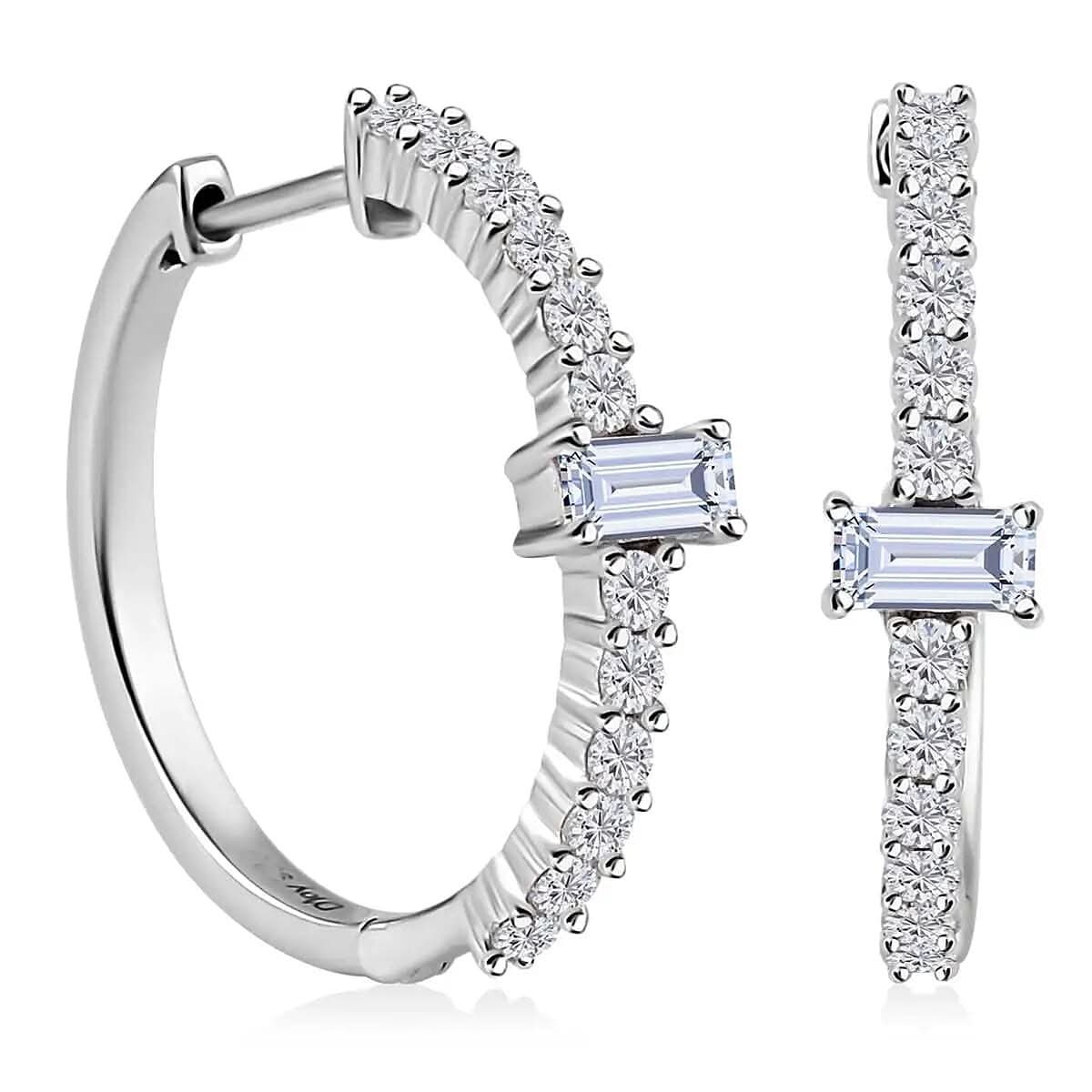 Moissanite Hoop Earrings in Platinum Over Sterling Silver 1.00 ctw