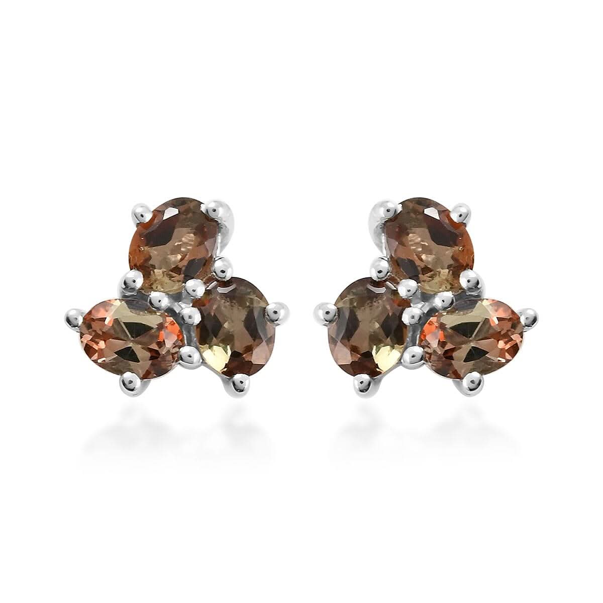 Premium Jenipapo Andalusite Stud Earrings in Platinum Over Sterling Silver 1.10 ctw