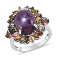 Premium Indian Star Ruby and Multi-Tourmaline Floral Ring in Platinum Over Sterling Silver (Size 10.0) 11.80 ctw - Sticky add to cart bar
