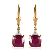 Niassa Ruby (FF) and Moissanite Lever Back Earrings in Vermeil Yellow Gold Over Sterling Silver 7.10 ctw