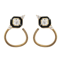 Asscher Cut Moissanite Eternal Love Black Enameled Snake Earrings in Sterling Silver 2.85 ctw
