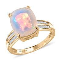 Luxoro 10K Yellow Gold AAA Ethiopian Welo Opal and Diamond Ring 3.50 ctw