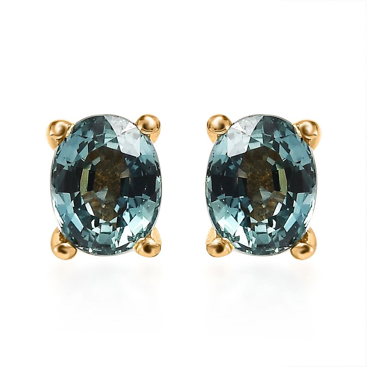 AAA Australian Sapphire Stud Earrings in Vermeil Yellow Gold Over Sterling Silver 0.90 ctw