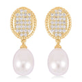 Freshwater Pearl and Simulated Diamond 0.10 ctw Drop Earrings in Goldtone - Sticky add to cart bar