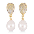 Freshwater Pearl and Simulated Diamond Drop Earrings in Goldtone 0.10 ctw - Sticky add to cart bar