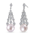 White Freshwater Pearl and Simulated Diamond Earrings in Silvertone 0.60 ctw - Sticky add to cart bar