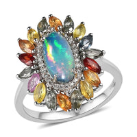 TLV Premium Ethiopian Welo Opal, Multi Gemstone Floral Ring in Platinum Over Sterling Silver (Size 10.0) 2.65 ctw