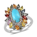 Premium Sleeping Beauty Turquoise and Multi Gemstone Floral Ring in Platinum Over Sterling Silver (Size 10.0) 2.50 ctw - Sticky add to cart bar