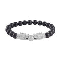 Shungite Beaded Stretch Bracelet with Dragon Charm in Rhodium Over Sterling Silver 66.70 ctw - Sticky add to cart bar
