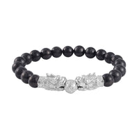 Shungite Beaded Stretch Bracelet with Dragon Charm in Rhodium Over Sterling Silver 66.70 ctw
