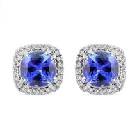 Certified and Appraised Rhapsody AAAA Tanzanite and E-F VS Diamond 2.35 ctw Halo Stud Earrings in 950 Platinum 4.30 Grams