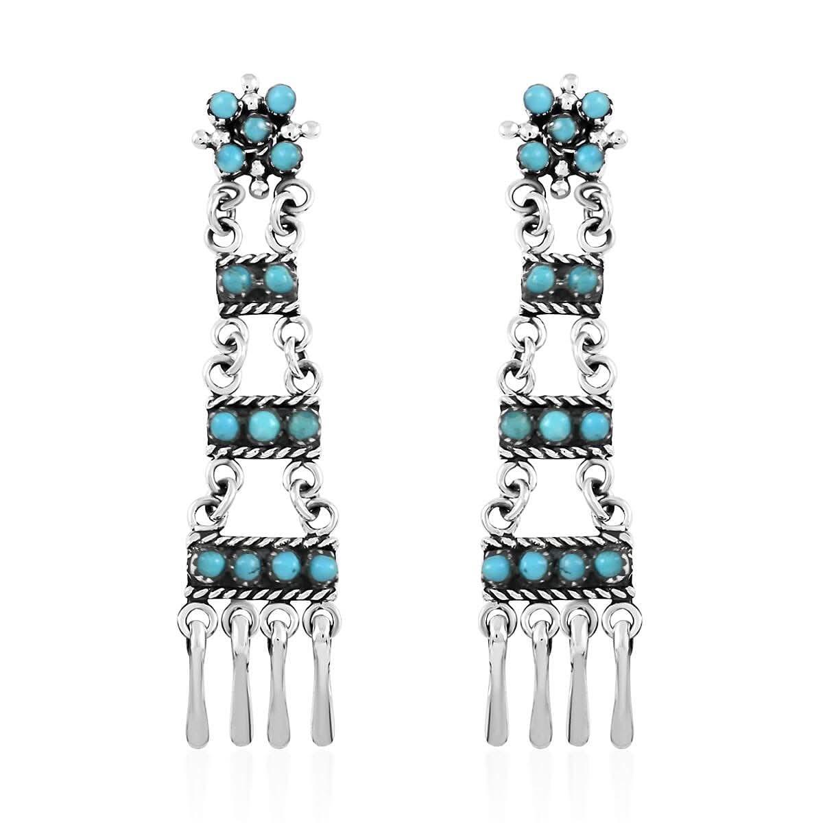 Santa Fe Style Kingman Turquoise Earrings in Sterling Silver 4.00 ctw