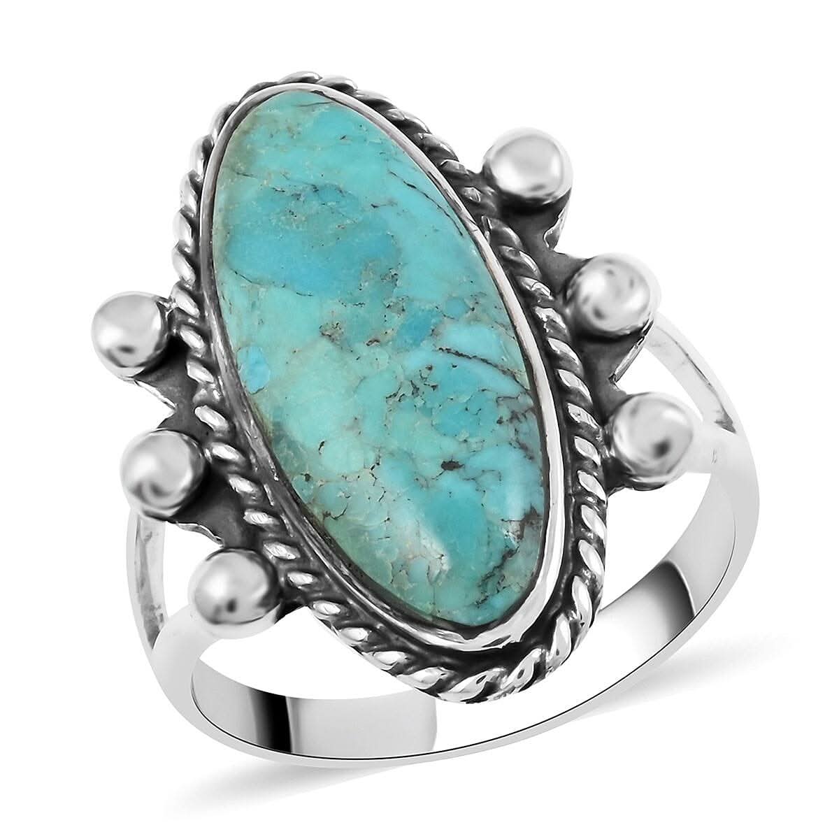 Santa Fe Style Kingman Turquoise Ring in Sterling Silver 5.30 ctw