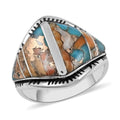 Santa Fe Style Kingman Turquoise Ring in Sterling Silver (Size 10.0) 6.00 ctw - Sticky add to cart bar