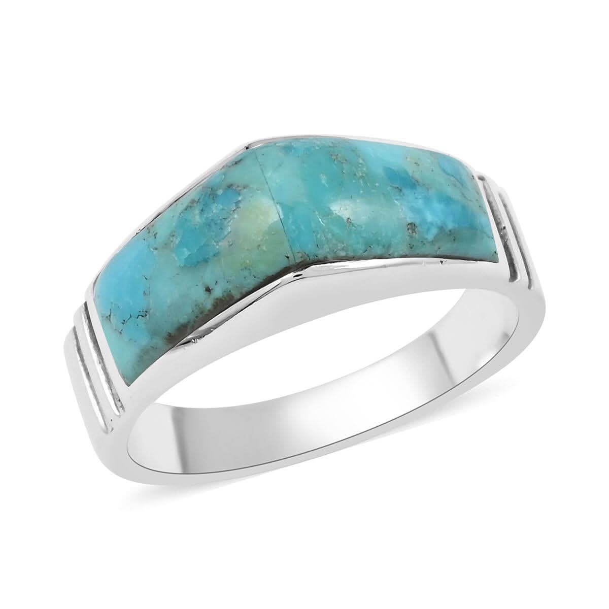 Santa Fe Style Kingman Turquoise Ring in Sterling Silver 4.50 ctw
