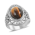 Tiger's Eye Solitaire Ring in Rhodium Over Sterling Silver 4.00 ctw - Sticky add to cart bar