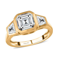 Asscher Cut Moissanite 3 Stone Ring in Vermeil Yellow Gold Over Sterling Silver 2.40 ctw