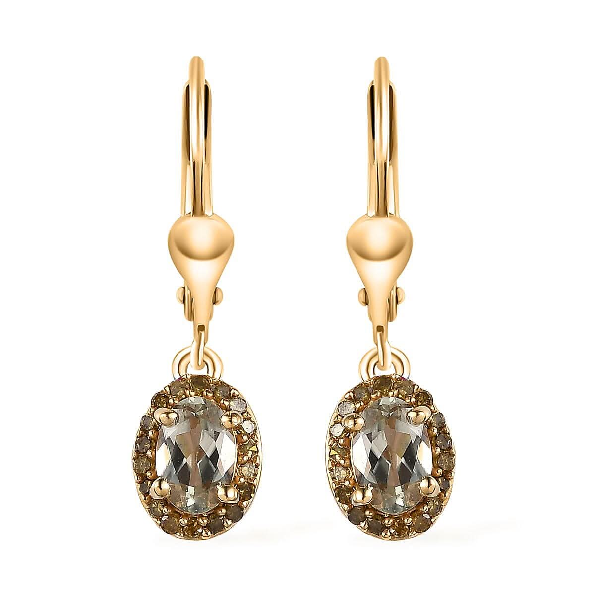AAA Turkizite and Yellow Diamond Lever Back Earrings in Vermeil Yellow Gold Over Sterling Silver 1.30 ctw