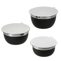 Set of 3 Black Stainless Steel German Bowl with Inside lid (7"x4", 6.3"x3.1", 5.5x2.6")