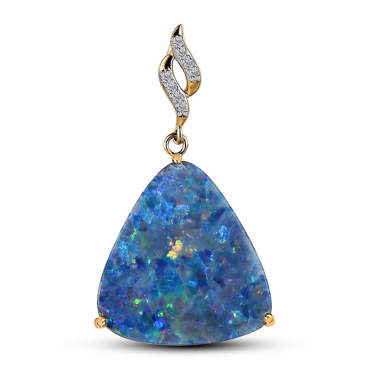 Luxoro 14K Yellow Gold AAA Boulder Opal Doublet and Diamond Pendant 10.00 ctw