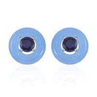 Blue Jade (D) and Masoala Sapphire Jacket Stud Earrings in Rhodium Over Sterling Silver 18.40 ctw