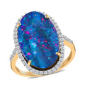 Luxoro 14K Yellow Gold AAA Boulder Opal Doublet and Diamond Halo Ring (Size 9.0) 6.75 ctw - Sticky add to cart bar