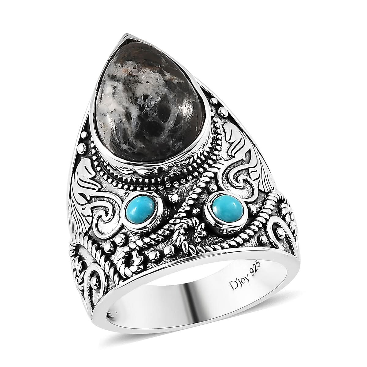 Artisan Crafted White Buffalo and Sleeping Beauty Turquoise Ring in Sterling Silver 5.25 ctw