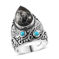Artisan Crafted White Buffalo and Sleeping Beauty Turquoise Ring in Sterling Silver 5.25 ctw - Sticky add to cart bar