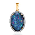 Luxoro AAA Boulder Opal Doublet and Diamond 5.75 ctw Halo Pendant in 14K Yellow Gold - Sticky add to cart bar
