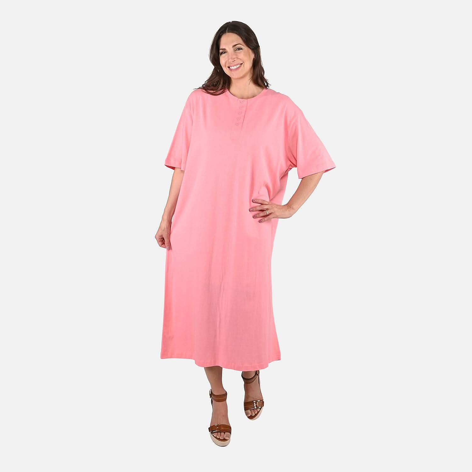 TLV Metropolitan Henley Pink Peach House Dress - One Size Fits up to XXL