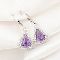 Premium African Amethyst, White Zircon Lever Back Earrings in Platinum Over Sterling Silver 4.50 ctw