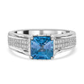 Doorbuster Premium Blue Zircon, White Zircon Ring in Platinum Over Sterling Silver (Size 10.0) 2.85 ctw - Sticky add to cart bar