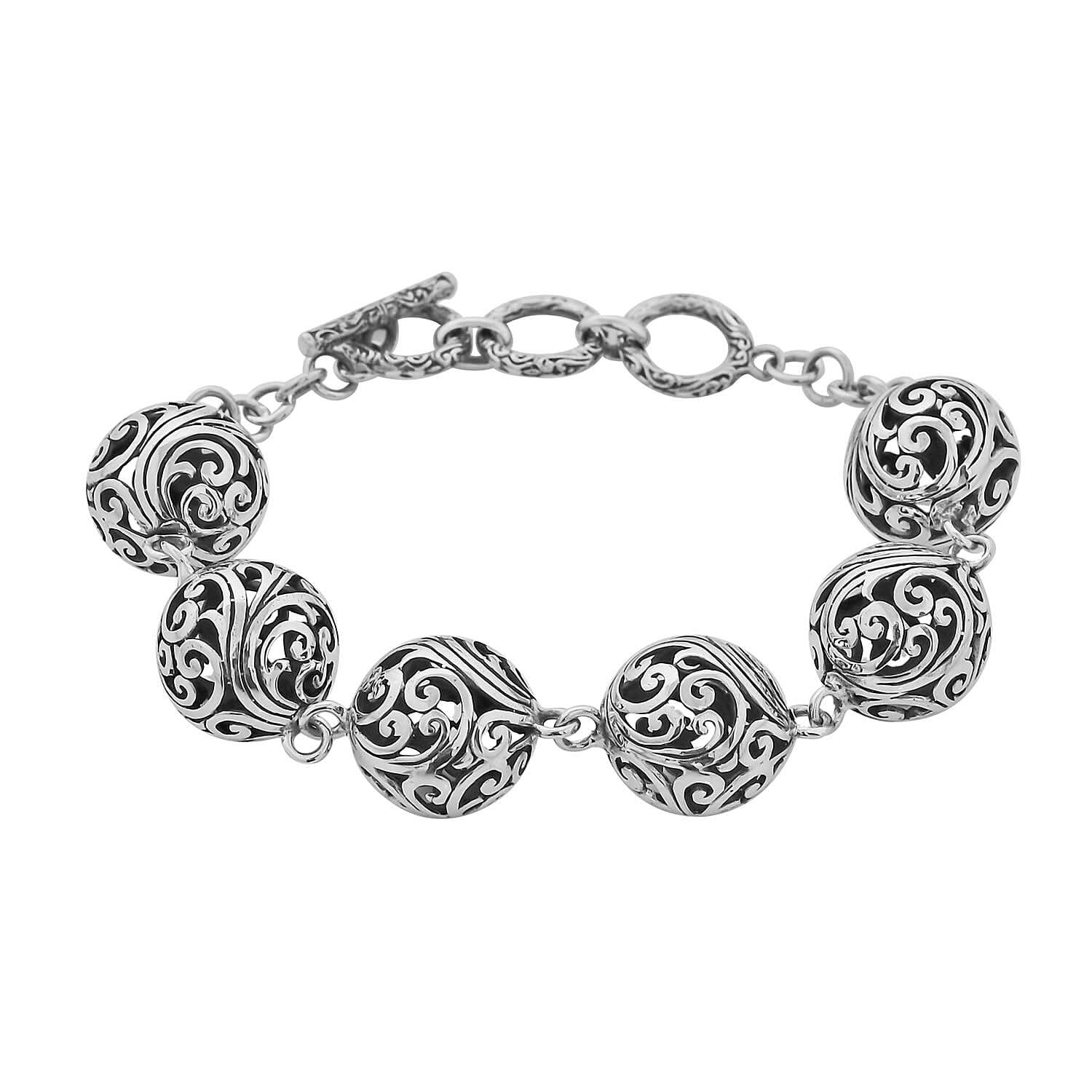 Bali Legacy Sterling Silver Toggle Clasp Round Bracelet (7.25 In) 21.40 Grams