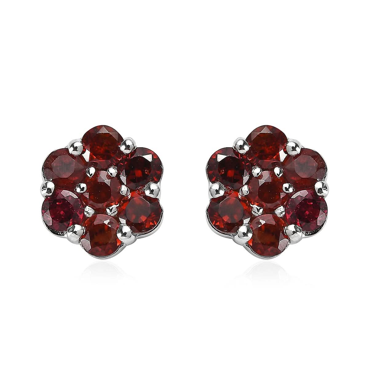 Orissa Rhodolite Garnet Floral Stud Earrings in Platinum Over Sterling Silver 1.25 ctw