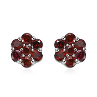 Orissa Rhodolite Garnet Floral Stud Earrings in Platinum Over Sterling Silver 1.25 ctw