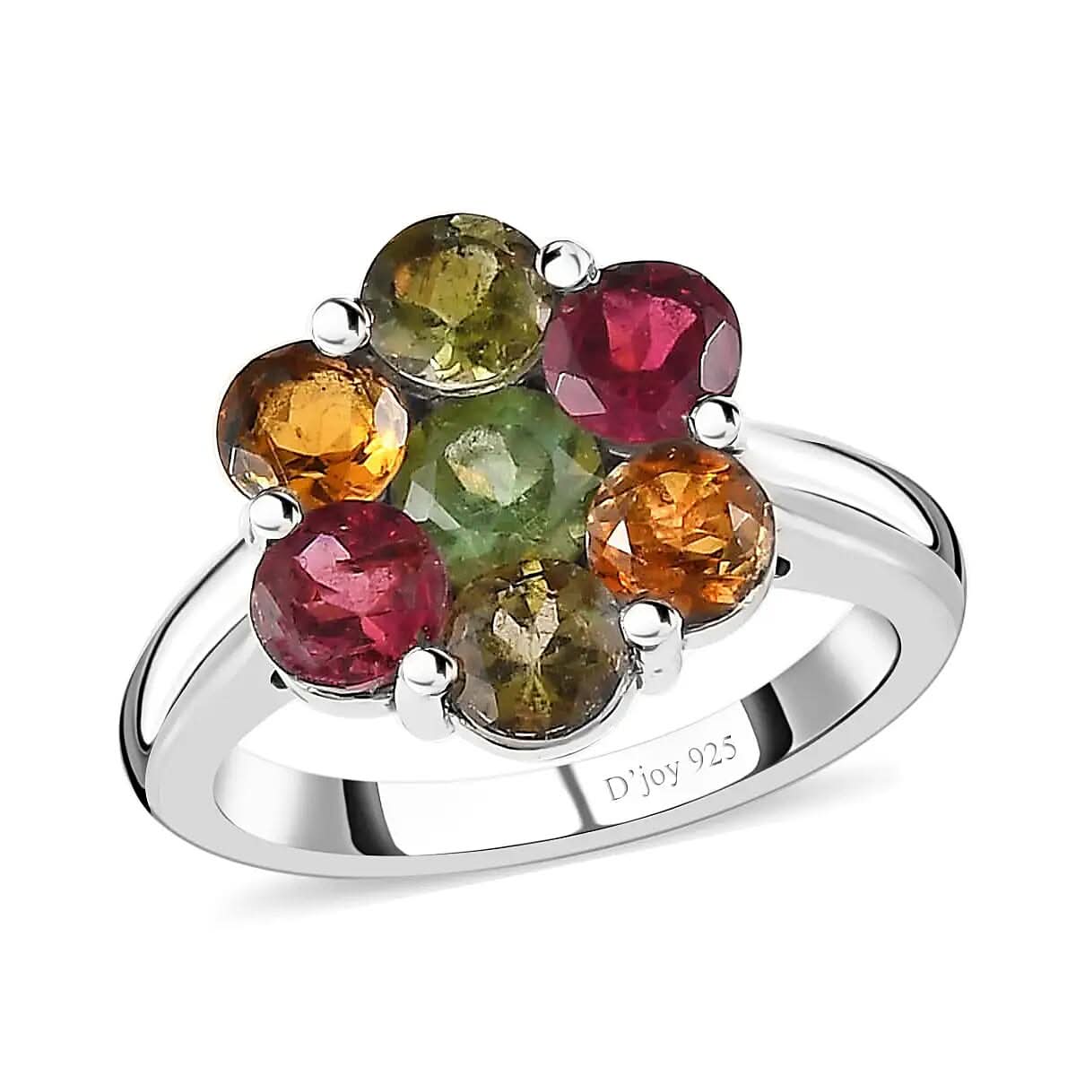 Multi-Tourmaline Floral Ring in Platinum Over Sterling Silver (Size 6) 2.65 ctw