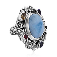 Bali Legacy Larimar and Multi Gemstone Ring in Sterling Silver (Size 8.0) 14.00 ctw