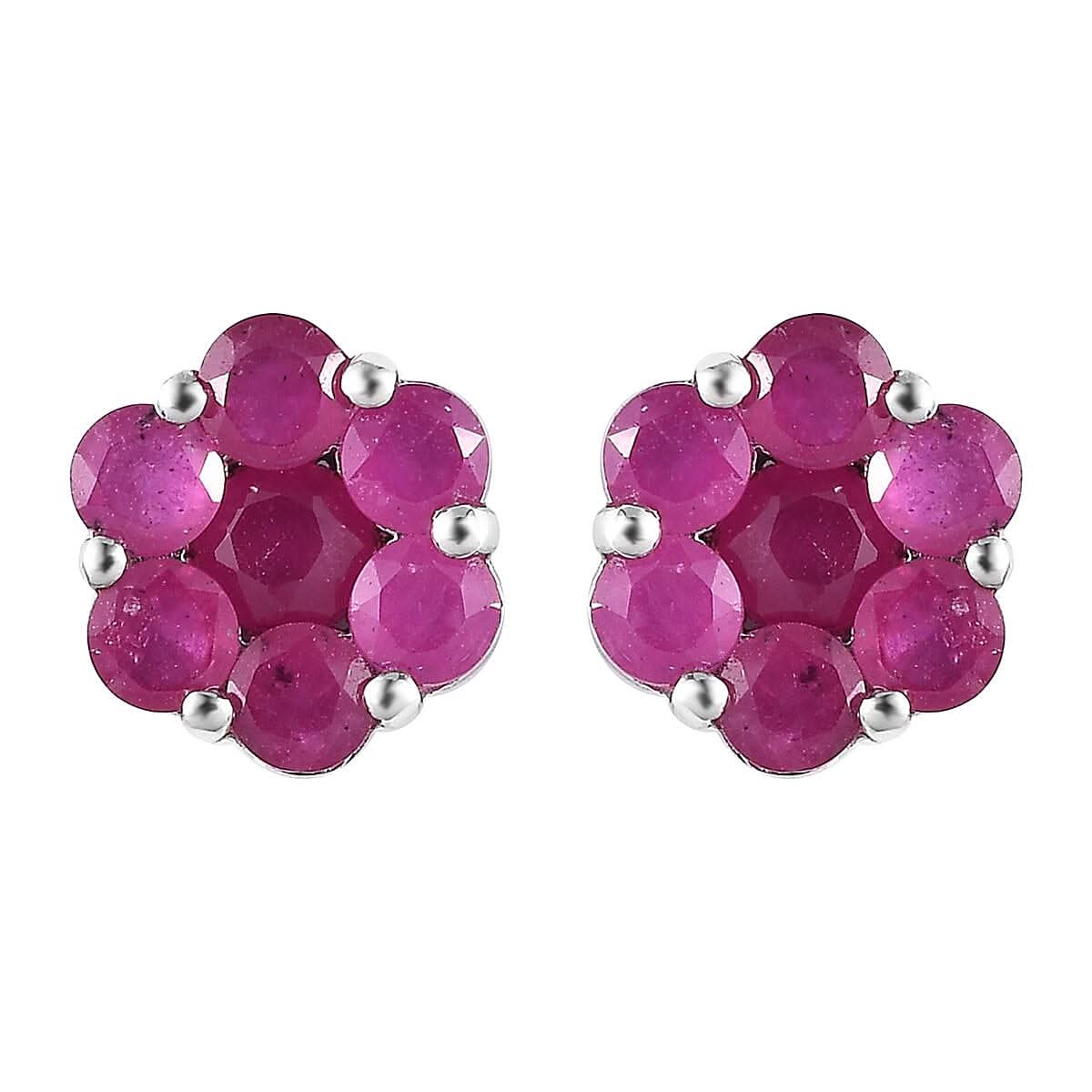 Niassa Ruby (FF) Floral Stud Earrings in Platinum Over Sterling Silver 2.50 ctw