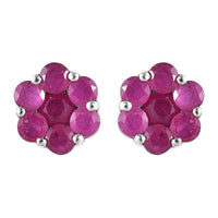 Niassa Ruby (FF) Floral Stud Earrings in Platinum Over Sterling Silver 2.50 ctw