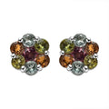 Multi-Tourmaline Floral Stud Earrings in Platinum Over Sterling Silver 1.70 ctw - Sticky add to cart bar
