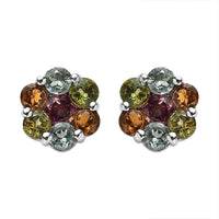 Multi-Tourmaline Floral Stud Earrings in Platinum Over Sterling Silver 1.70 ctw